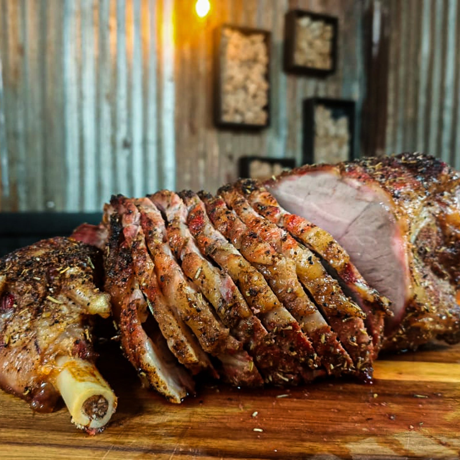 Roasted bone in leg of lamb and homemade gravy